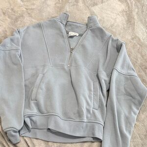 Light Blue Quarter-Zip Fleece Pullover Hoodie - Women